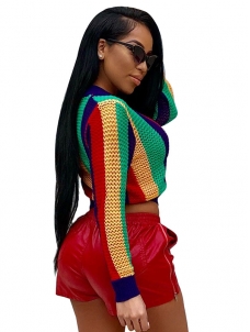 Mesh Jacket Women Fashion Rainbow Print Cardigan with Zipper