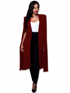 Office Lady Wine Red  Cloak Cape Long Blazer Coat 
