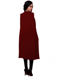 Office Lady Wine Red  Cloak Cape Long Blazer Coat 