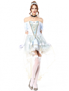 Women Light Blue Medieval Court Fancy Dress Princess Cosplay Costume