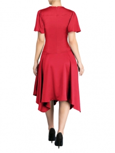 Women Red Summer Casual Flowy Irregular Midi Dress