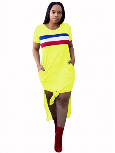 Women Summer Casual Design Split Dresses Yellow