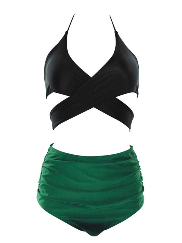 Green Women Sexy High Waist Split Bikini Bathing Suit