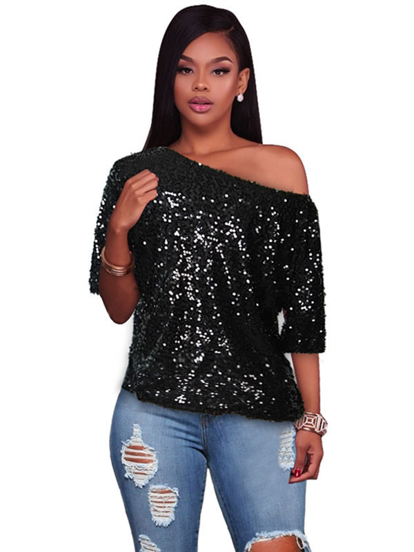 Ladies Half Sleeve Sequins Design Club 