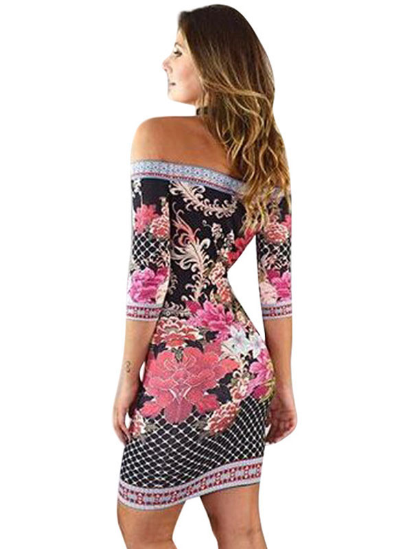 Ladies Off Shoulder Half Sleeve Floral Printing Dress