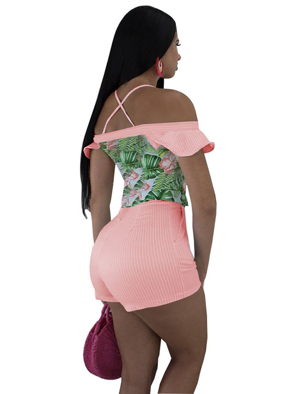Pink Women Sexy Sleeveless Floral Bandage Hater Rompers 