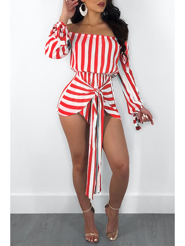 red and white striped off the shoulder top
