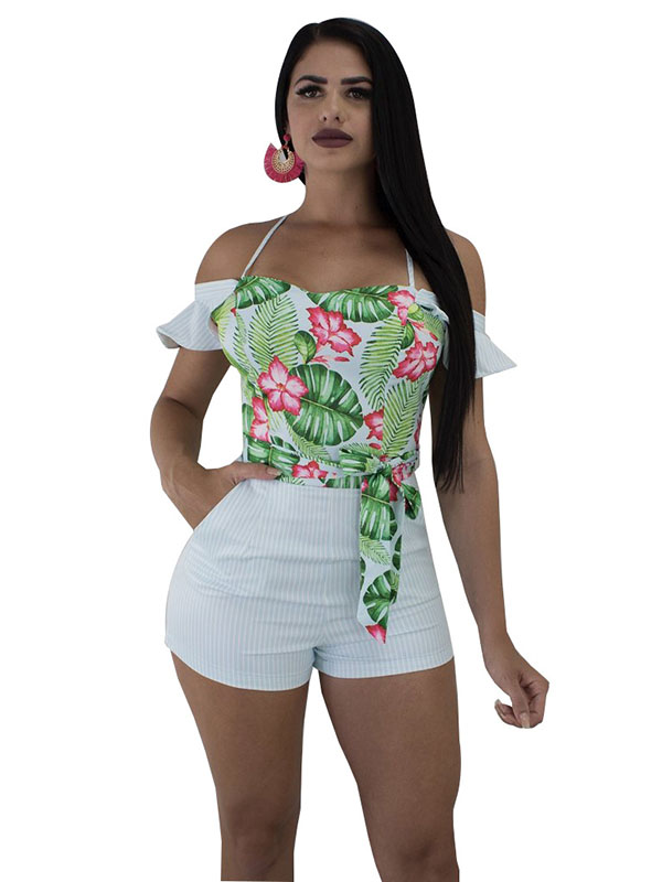 White Women Sexy Sleeveless Floral Bandage Hater Rompers