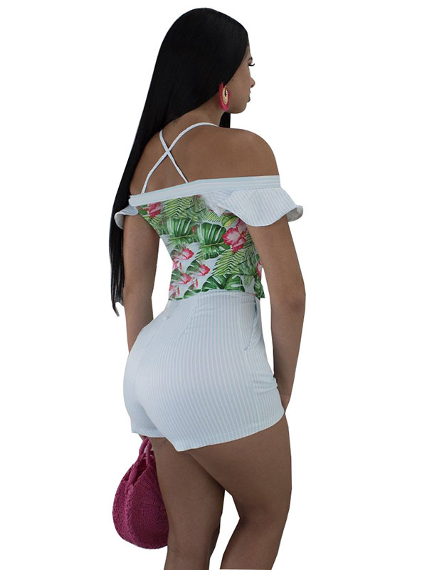 White Women Sexy Sleeveless Floral Bandage Hater Rompers