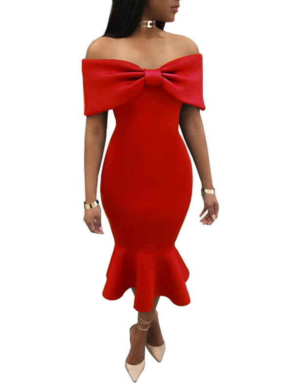 Women Sexy Off Shoulder Party Club Bodycon Dress Red