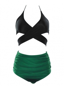 Green Women Sexy High Waist Split Bikini Bathing Suit