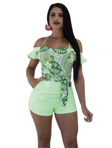 Green Women Sexy Sleeveless Floral Bandage Hater Rompers 