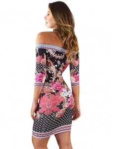 Ladies Off Shoulder Half Sleeve Floral Printing Dress