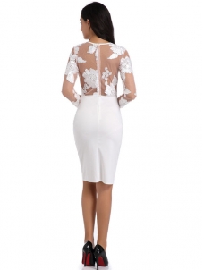 Long Sleeve Mesh See Through Sexy Party Club White Dress 