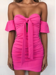 Sexy Rose Off Shoulder Bowknot Short Sleeve Hip Wrapped Dress 