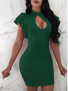 Sexy Ruffles Fitted Short Sleeve Party Dress Green