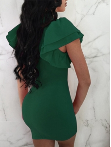 Sexy Ruffles Fitted Short Sleeve Party Dress Green