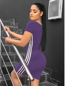 Sexy U Collar Short Sleeve Bodycon Mini Dresses Purple