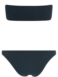 Women Solid Wrapped Chest Triangle Two Piece Bikini Set Black