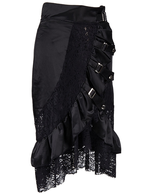 Fashion Lace Hem Midi Skirt Black