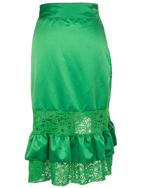 Fashion Lace Hem Midi Skirt Green