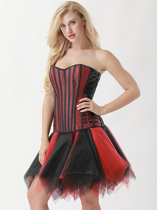 Women Lace Up Overbust Corset Red