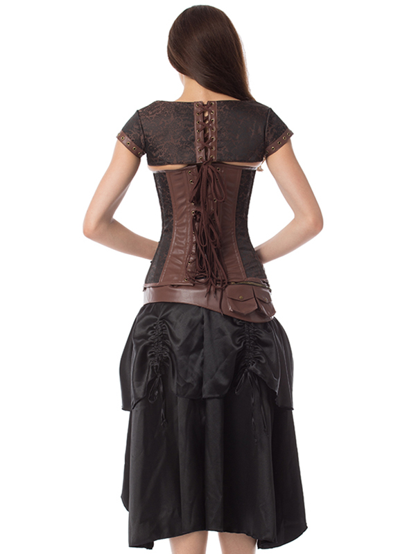 Women Steampunk Overbust Corset with Dress 