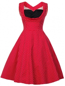 Elegant Dot Printed Midi Dress Red