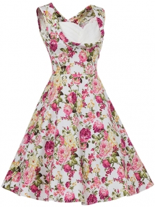 Elegant Floral Printed Midi Dress Pink