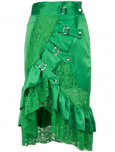 Fashion Lace Hem Midi Skirt Green