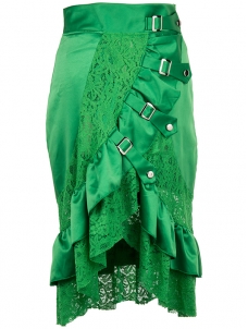 Fashion Lace Hem Midi Skirt Green