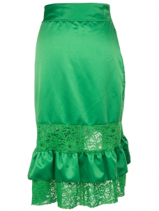 Fashion Lace Hem Midi Skirt Green