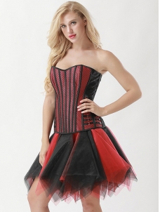Women Lace Up Overbust Corset Red