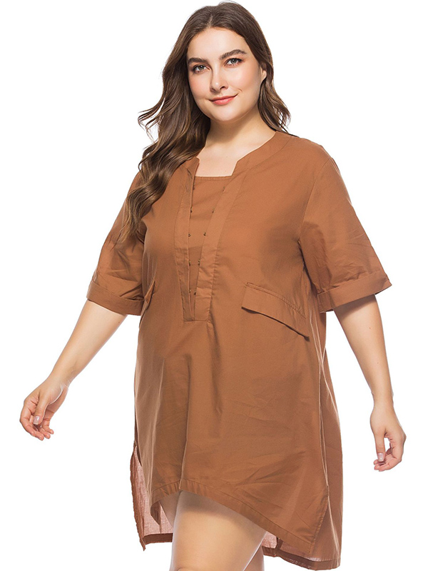 L-6XL Plus Size Women Dress Coffee 