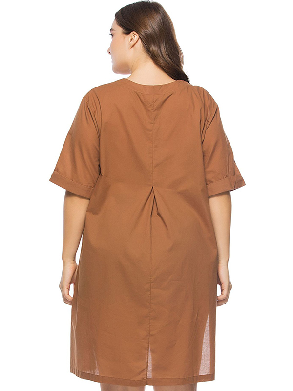 L-6XL Plus Size Women Dress Coffee 