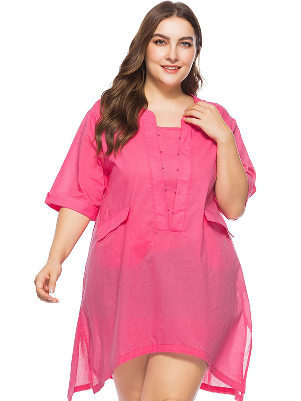 L-6XL Plus Size Women Dress Rose