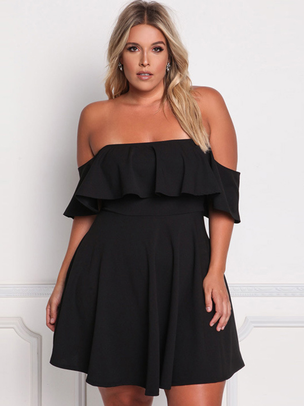 XL-3XL Off Shoulder Plus Size Dress Black