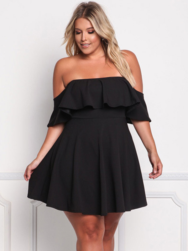 XL-3XL Off Shoulder Plus Size Dress Black