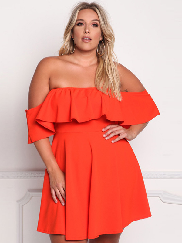 XL-3XL Off Shoulder Plus Size Dress Orange