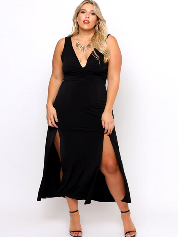 XL-3XL V Neck Maxi Plus Size Dress