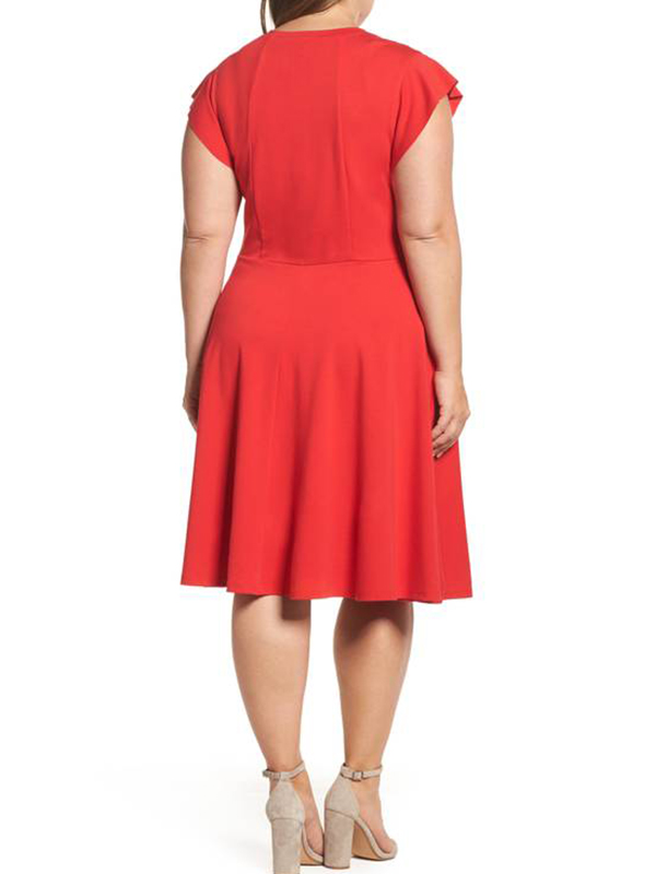 XL-4XL Casual Solid Knee Length Dress 