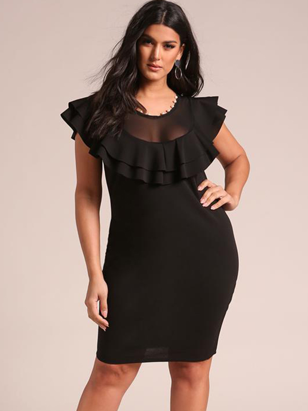 XL-4XL Flouncing Mini Bodycon Dress