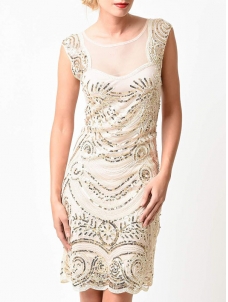 Elegant Cap Sleeve Backless Sequin Dresses White