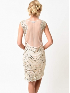 Elegant Cap Sleeve Backless Sequin Dresses White