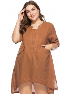 L-6XL Plus Size Women Dress Coffee 