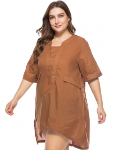 L-6XL Plus Size Women Dress Coffee 