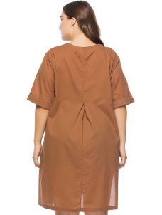 L-6XL Plus Size Women Dress Coffee 