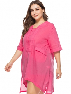 L-6XL Plus Size Women Dress Rose