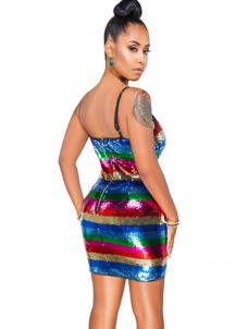 Sexy Spaghetti Strap Deep-V Sequin Dresses 