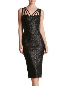 Sexy Spaghetti Strap Sequin Dresses Black